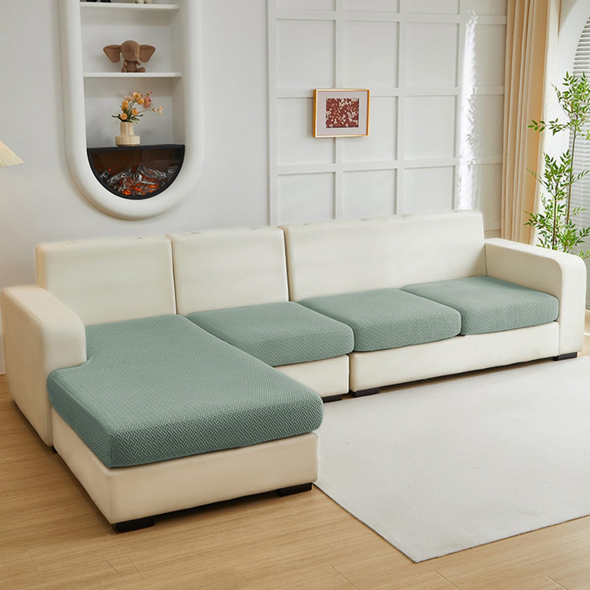 Yoovat Couch Cushion Covers for Sofa Couch Covers Wear-Resistant Universal Sofa Cover Washable Stretch for Sectional Slipcovers (Texture-Light Gray,Large Single Seat Cover)