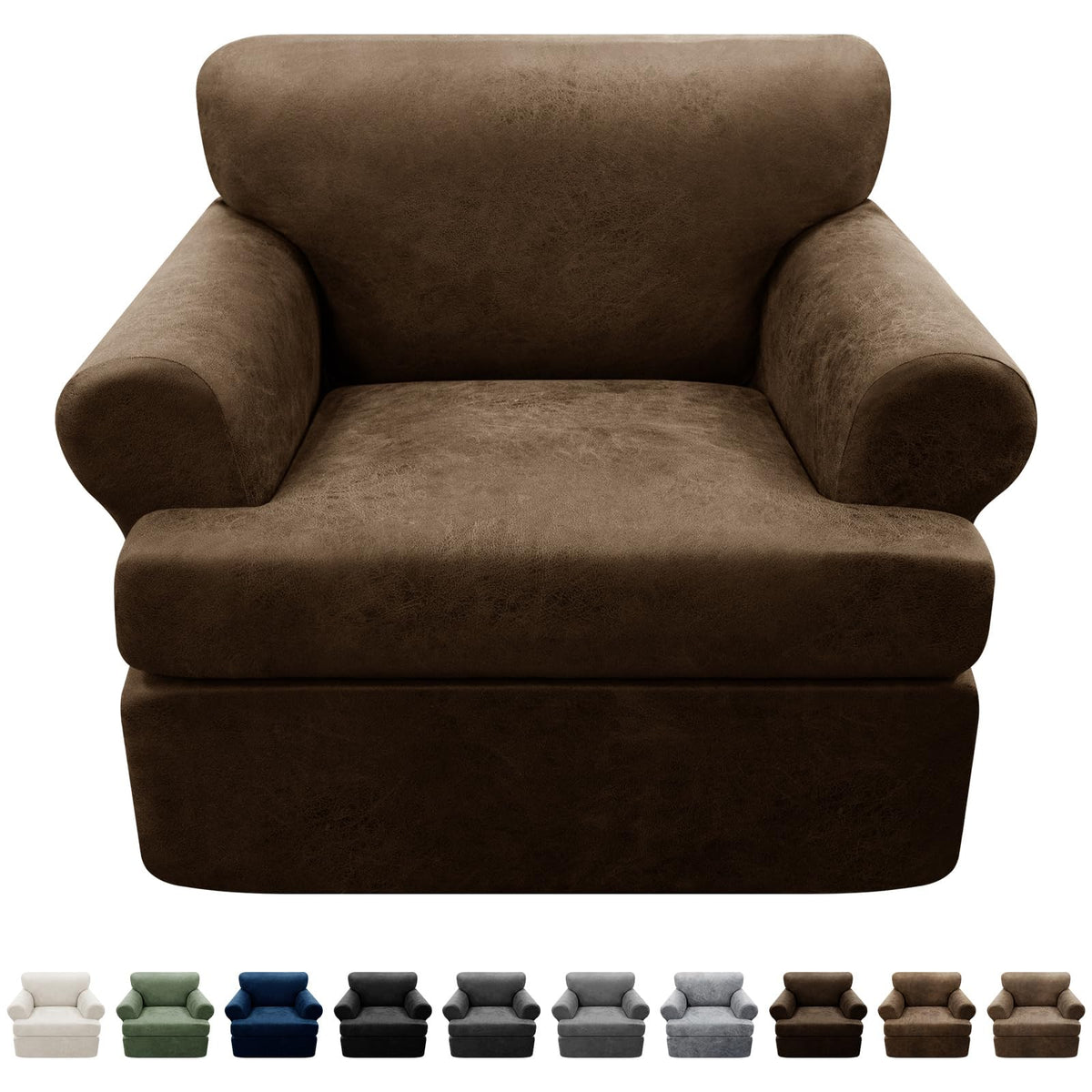 Couch Cover Leather Look 3 Seater Couch Sofa Cover 1-Piece Sofa Slipcover Stretch Furniture Protector with Elastic Bottom & Pockets(Sofa, Coffee)