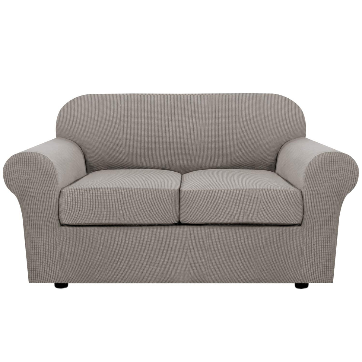 H.VERSAILTEX 4 Piece Stretch Sofa Covers for 3 Cushion Couch Covers for Living Room Slipcovers (Base Cover Plus 3 Seat Cushion Covers) Upgraded Thicker Jacquard Fabric (Sofa, Sand)