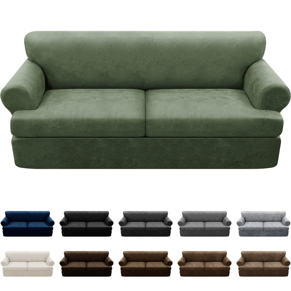 Couch Cover Leather Look 3 Seater Couch Sofa Cover 1-Piece Sofa Slipcover Stretch Furniture Protector with Elastic Bottom & Pockets(Sofa, Coffee)