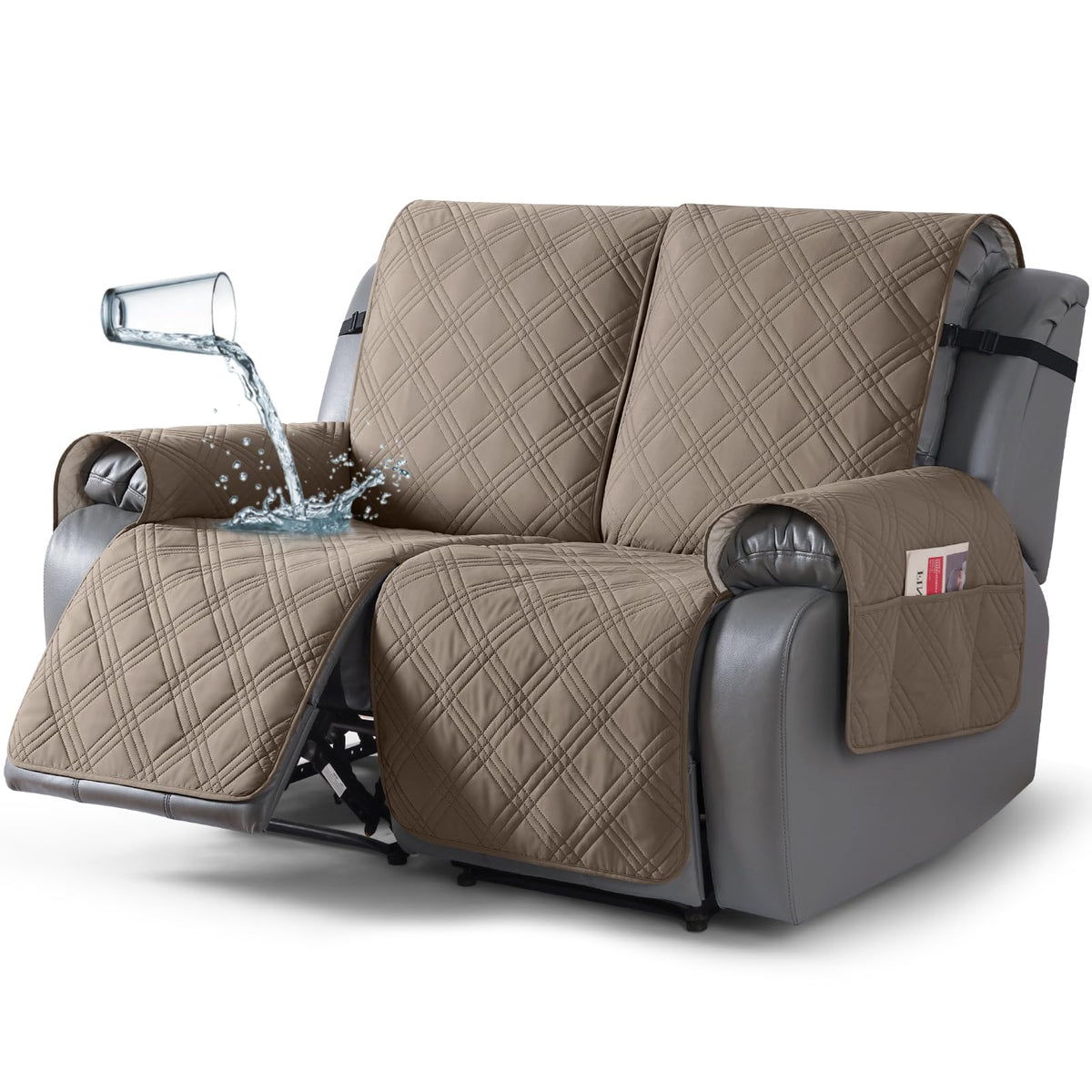 TAOCOCO 100% Waterproof Recliner Sofa Cover Non Slip Couch Cover for 3 Seat Reclining Sofa, Split Reclining Couch Covers 3-Piece with Straps, Washable Sofa Slipcover for Kids Pets(3 Seater, Chocolate)