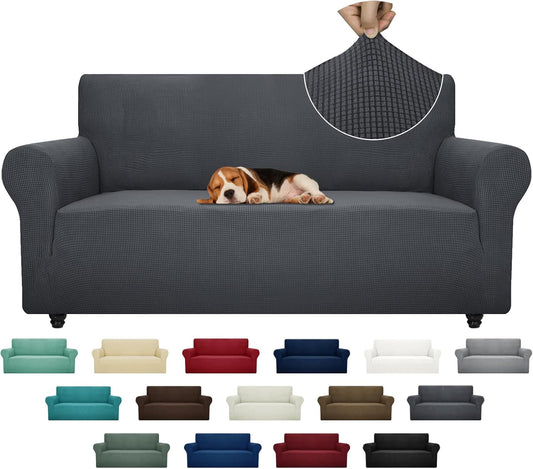 ZNSAYOTX Super Stretch Couch Cover (72"-92") Universal Sofa Covers with Elastic Bottom, Dog Cat Pets Friendly Washable Furniture Protector Fitted Sofa Slipcovers Stay in Place (Dark Grey, Sofa)