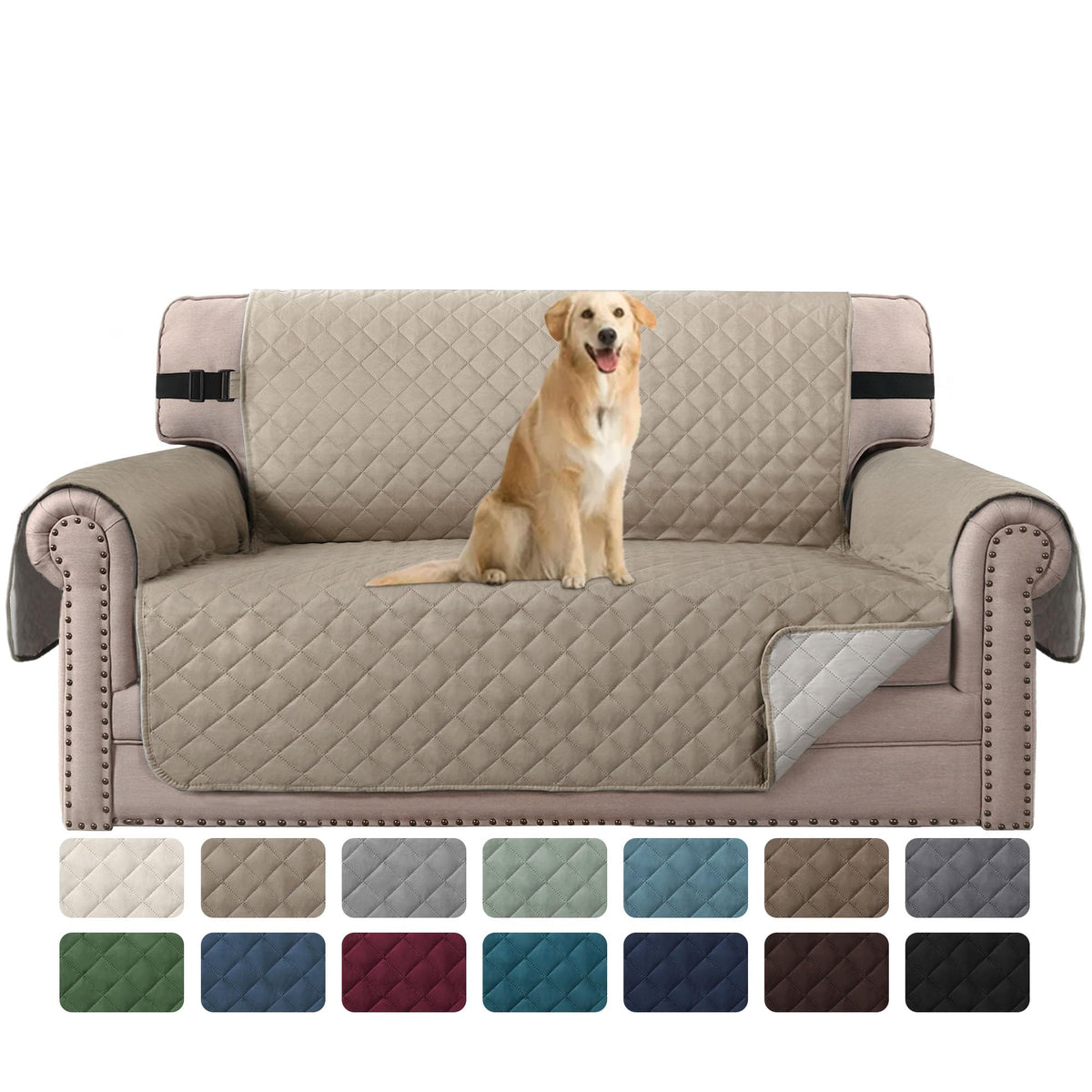 H.VERSAILTEX Reversible Couch Cover for 3 Cushion Cover Pet Friendly Sofa Cover for Dog Washable Furniture Protector Water Resistant Slipcover with Non Slip Elastic Strap(Sofa, Ivory/Beige)