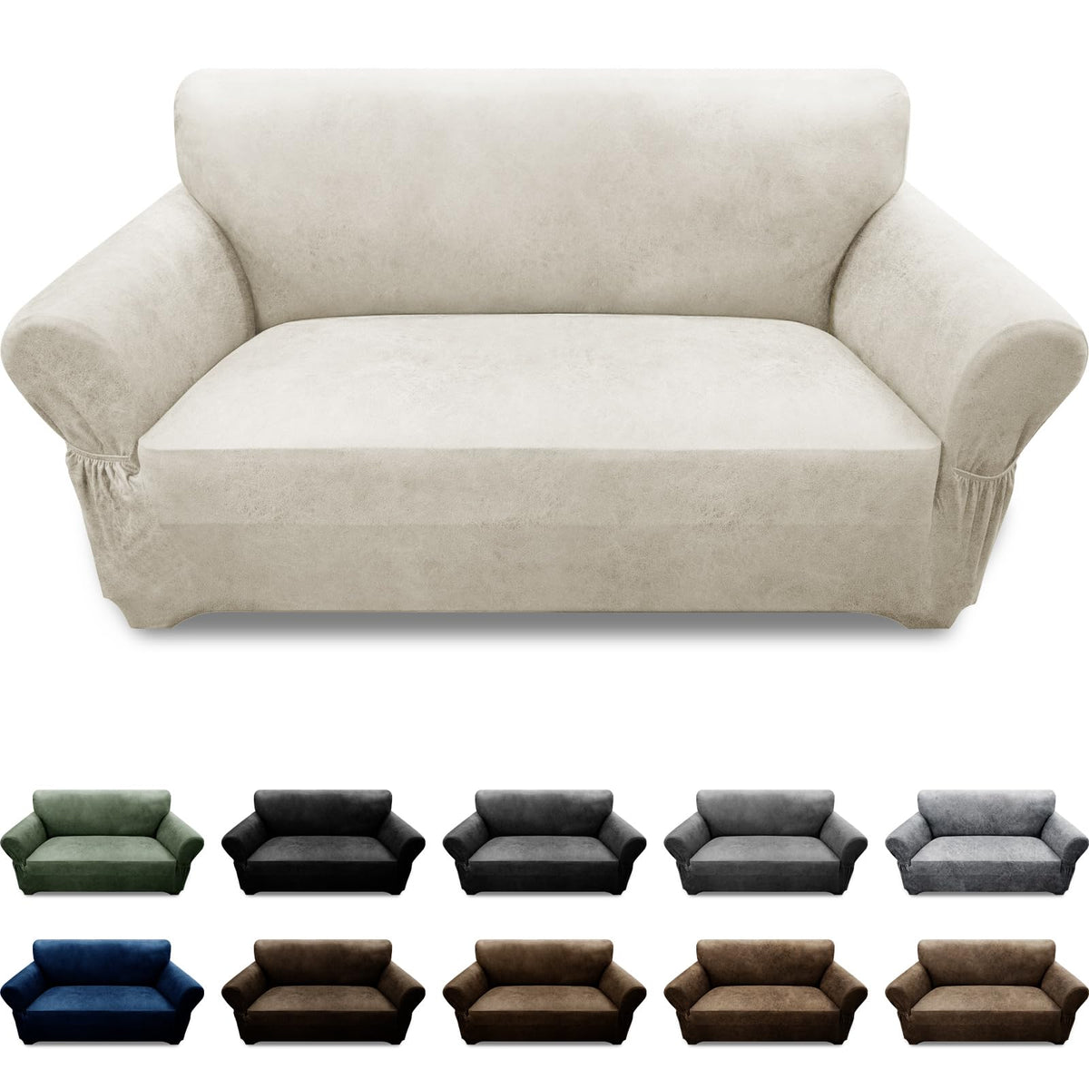 Couch Cover Leather Look 3 Seater Couch Sofa Cover 1-Piece Sofa Slipcover Stretch Furniture Protector with Elastic Bottom & Pockets(Sofa, Coffee)