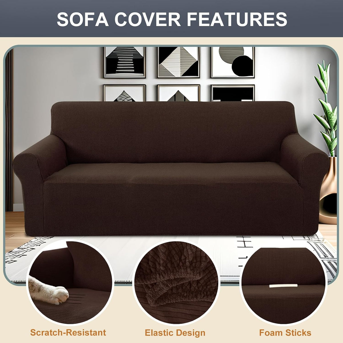 Stretch Couch Covers for Sofa Washable, Large, Chocolate