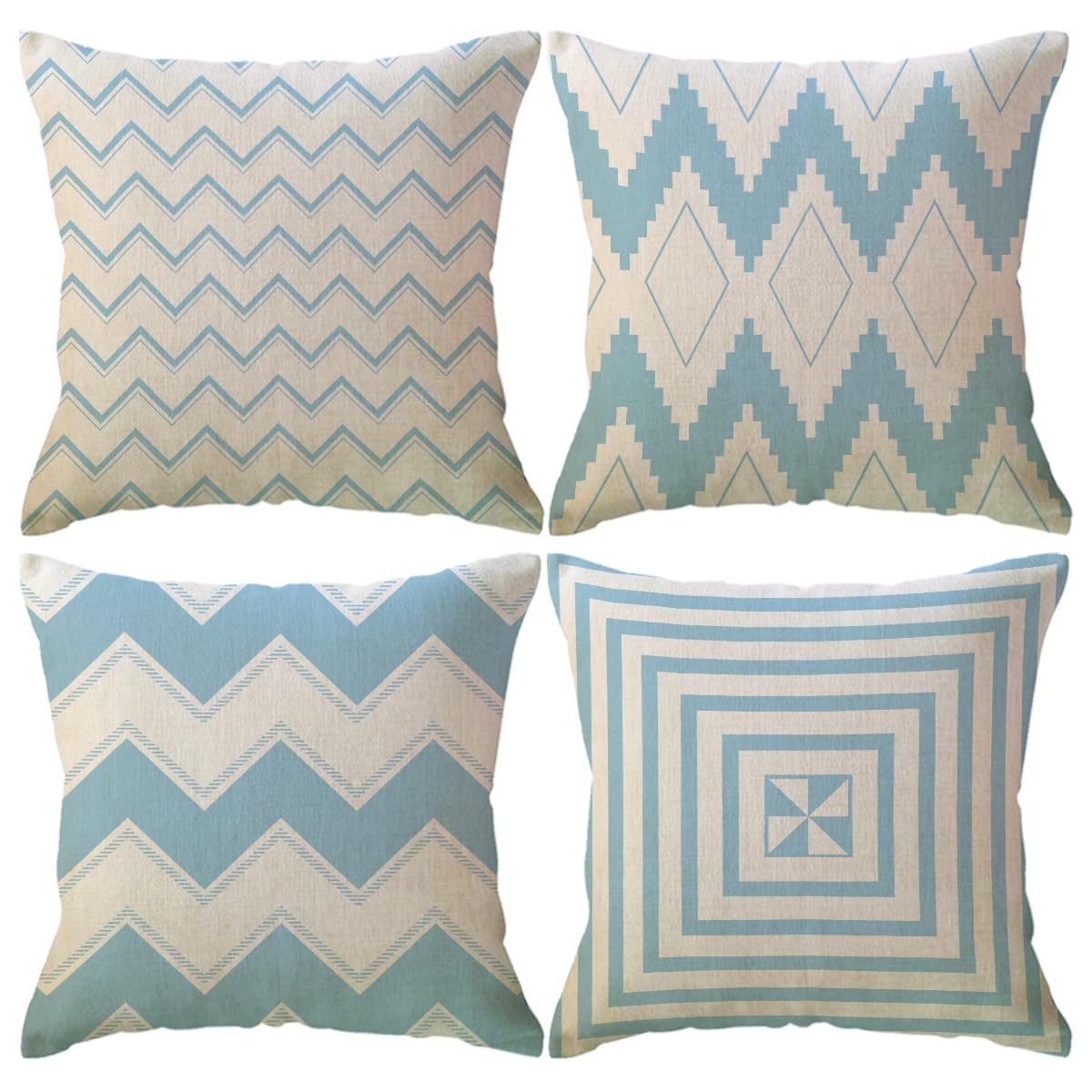 ULOVE LOVE YOURSELF Square Decorative Throw Pillows Cushion Covers Blue Beige Stripes Modern Geometry Print Home Pillowcases 18 X 18 Inch,4 Pack for Sofa Couch