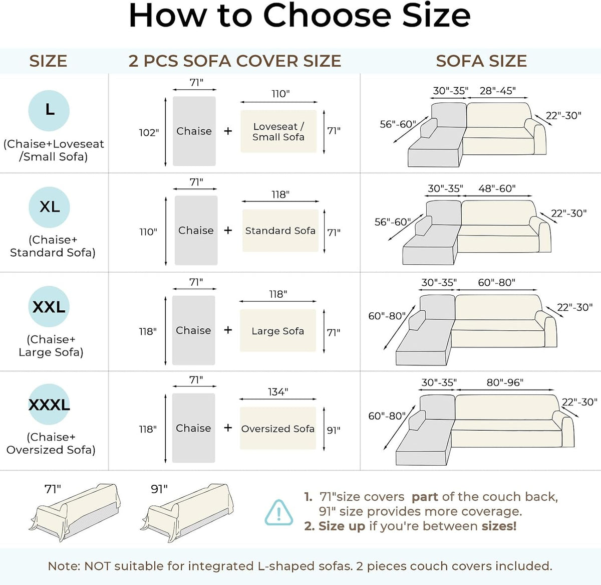 CAPALOCA Sectional Couch Covers for Sofa Washable L Shaped Couch Cover XL