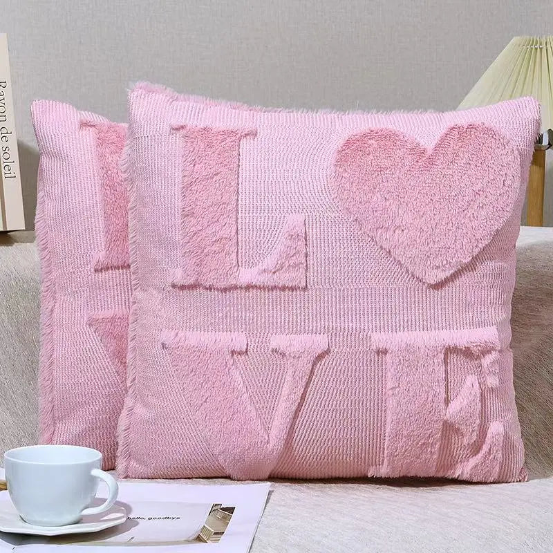 18x18 in Square Pillow Covers (Pack of 2) - Pink Embroidered Xoxo Heart Motif, Fluffy Plush, Anniversary Gift, Adds Soft Charm to Sofa and Bedroom, Bedroom-Ready Romantic Touch, Festive Home Decor Cases