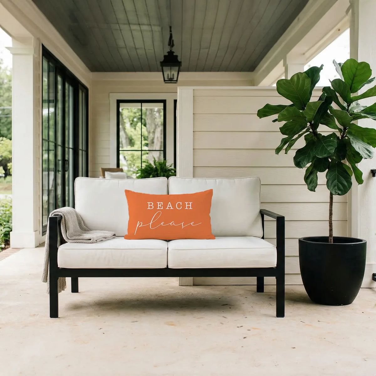 Beach Please Pillow, Indoor Outdoor Throw Pillow with Insert, Beach House Decor, Coastal Gift, Summer Patio Pillow, Beach Lover Gift