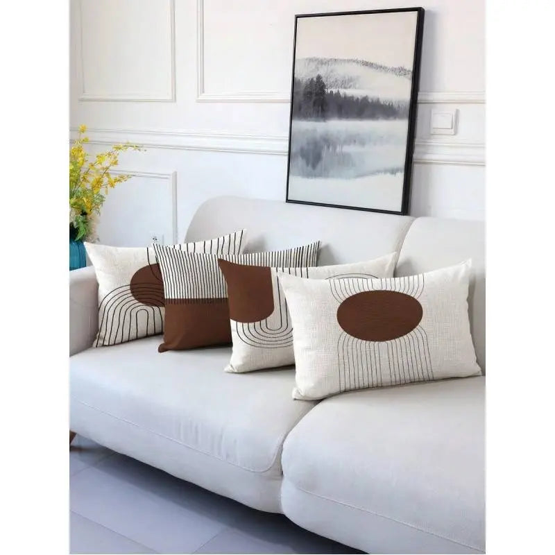 4-Piece Set, Bohemian geometric line single-sided printed pillow covers with zipper closure. Suitable for home use in bedrooms, living rooms, sofas, cars and chair backs. Also ideal for outdoor patio and camping cushion decor. (inserts not included)