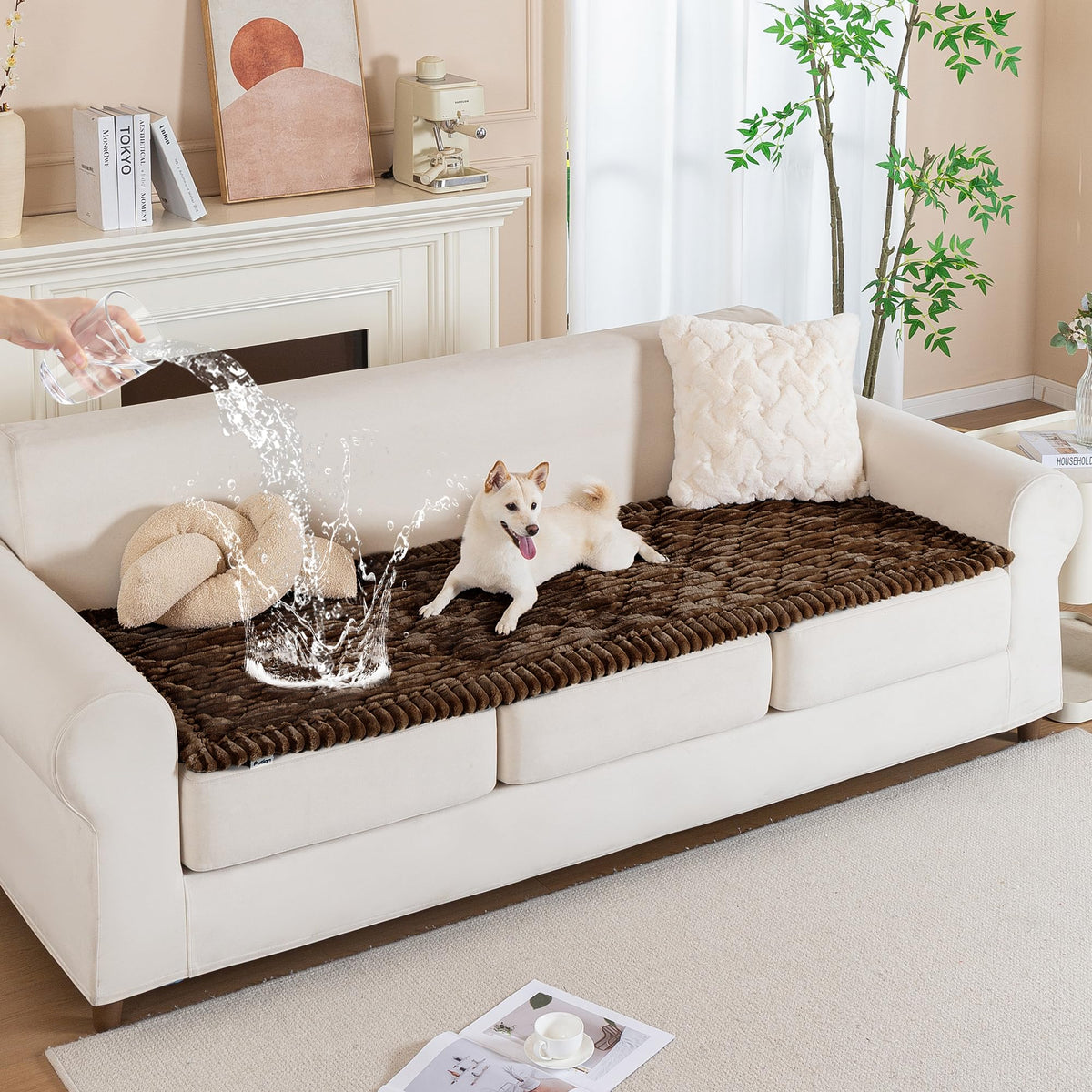 PuTian 100% Waterproof Fuzzy Couch Cover for Dogs White 27.6"x59"