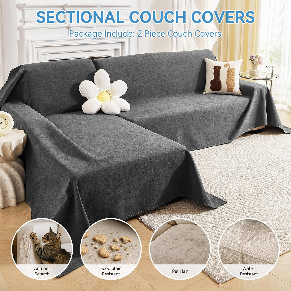100% Waterproof Sectional Couch Covers, 2 Pieces L Shaped Sofa Cover, XX-L