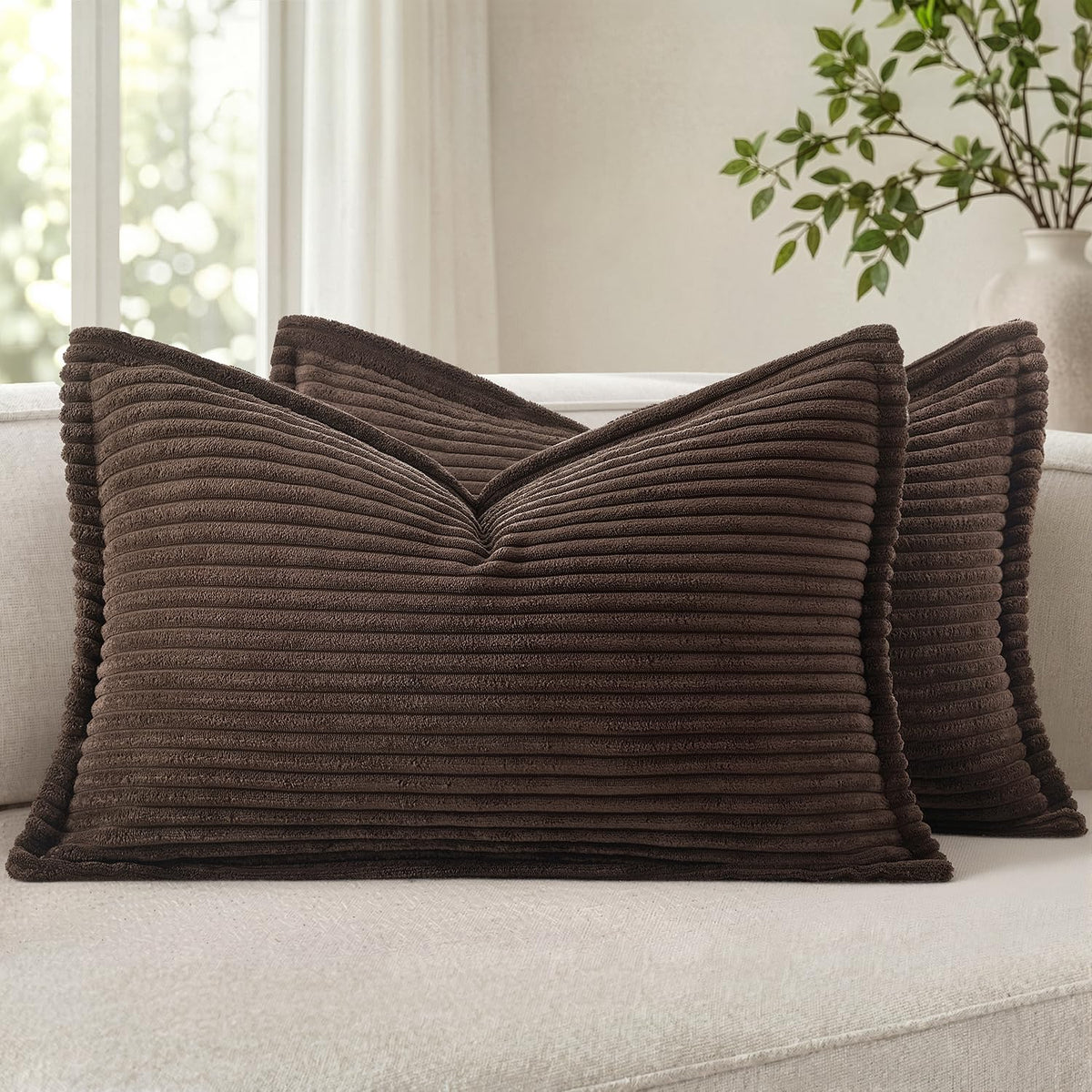 MIULEE Couch Pillow Covers 18x18 Cream White Textured Corduroy