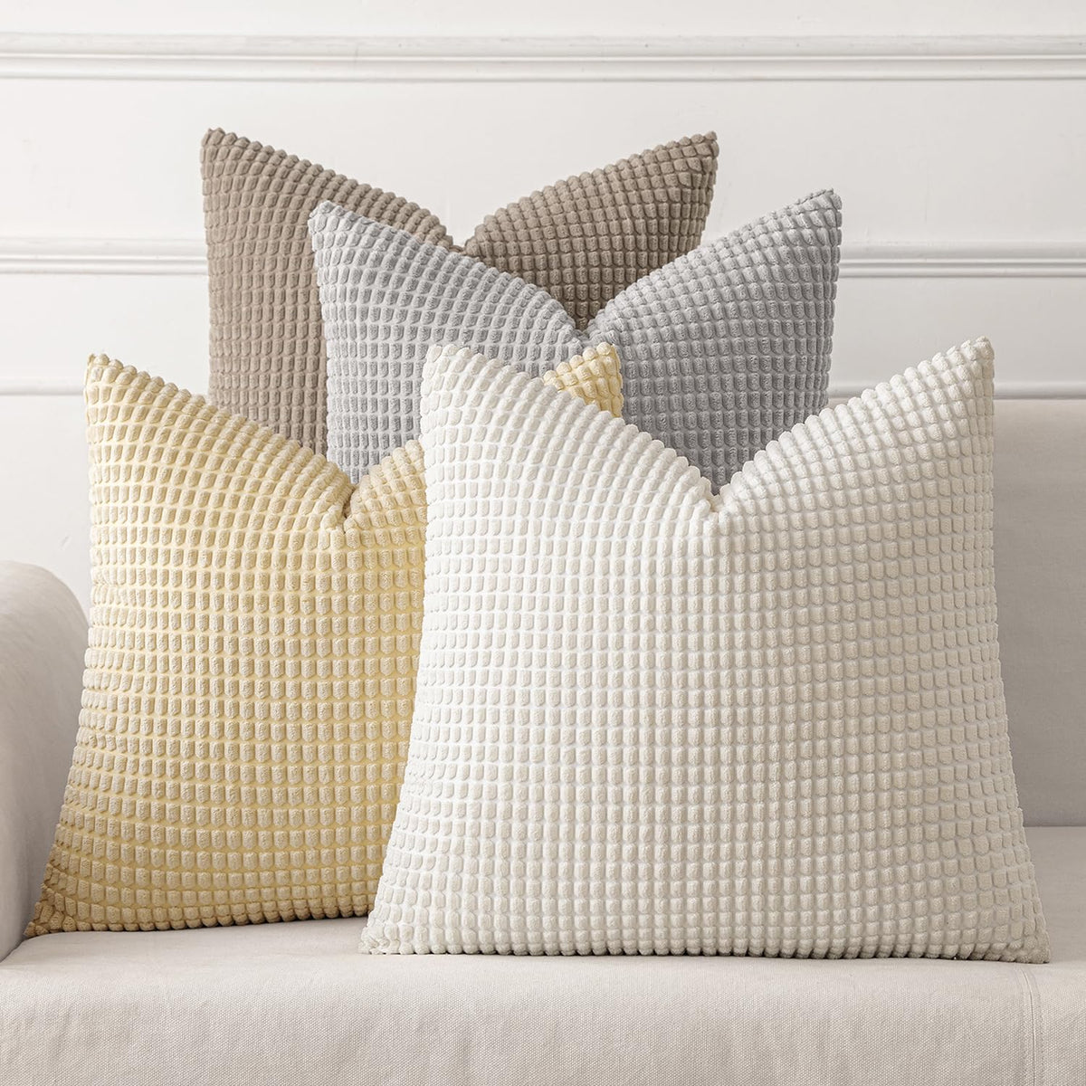 MIULEE Farmhouse Decorative Pillow Covers 18x18 Inch Set of 4 Brown Green