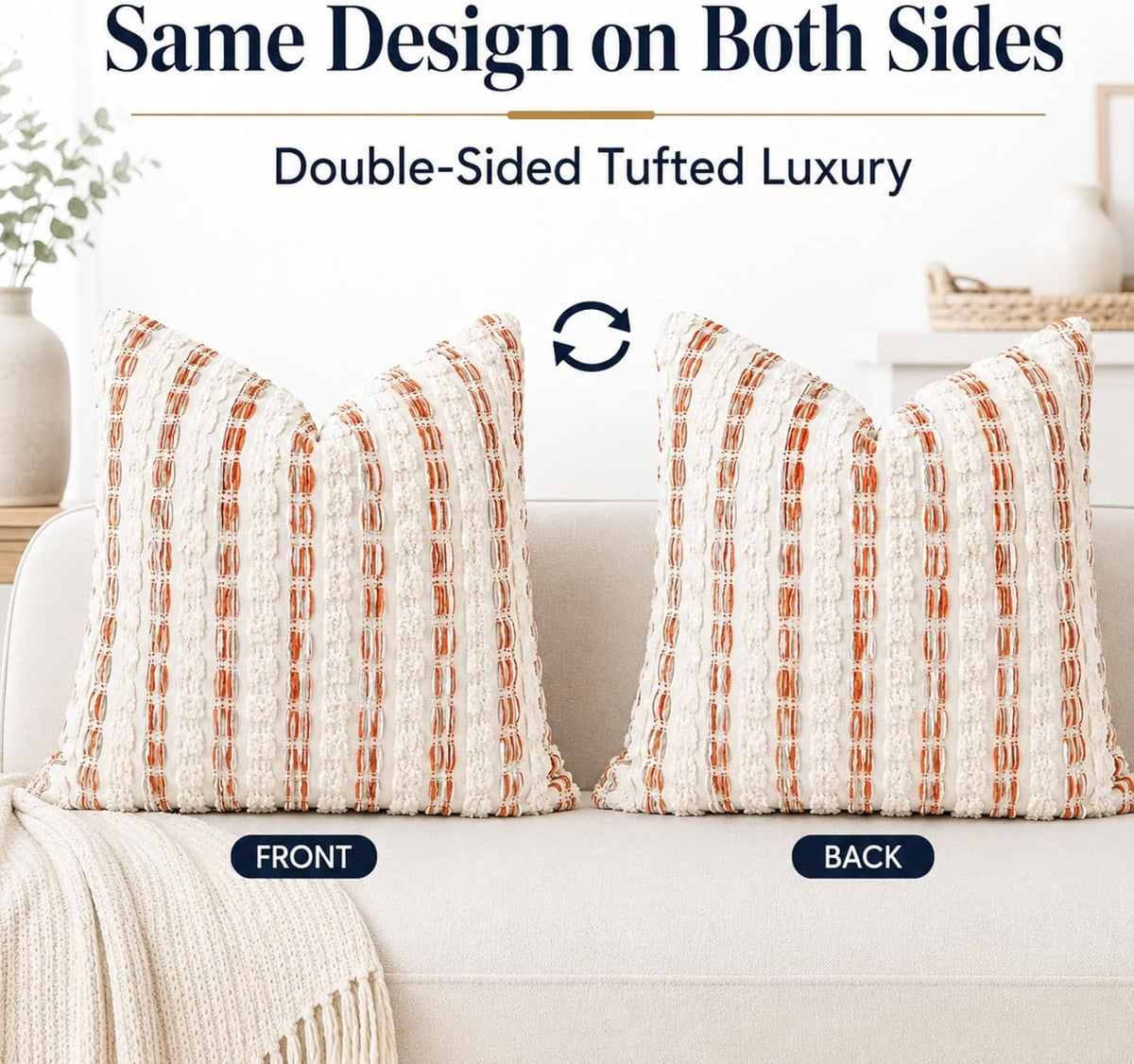 CROWNED BEAUTY Farmhouse Boho Throw Pillow Covers, 18x18, Rust Orange