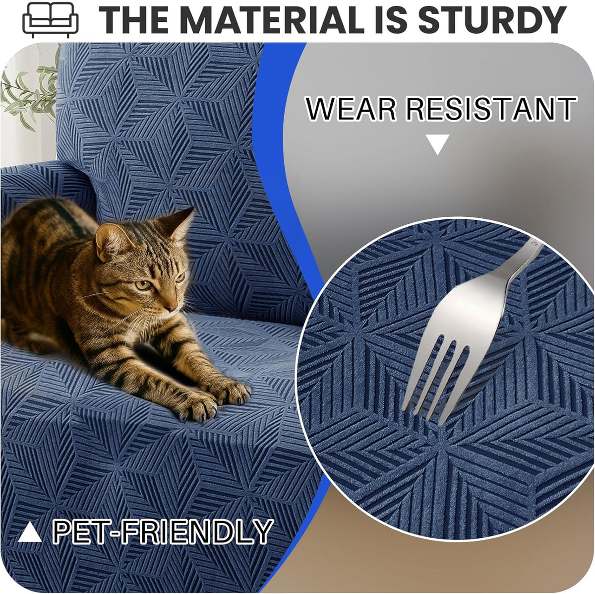 YEMYHOM 1 Piece Stretch Couch Covers for 3 Cushion Couch, Jacquard Sofa Cover with Non-Slip Elastic Bottom, Thickened Slipcover Furniture Protector for Dogs Pets (Large, Navy）