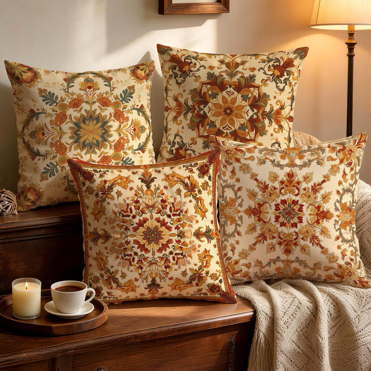 OBSEDE Rustic Neutral Boho Floral Throw Pillow Covers 18x18 Inch Set of 4