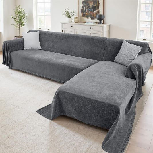2 Pieces Sectional Couch Covers L Shaped Cover XL Dark Gray