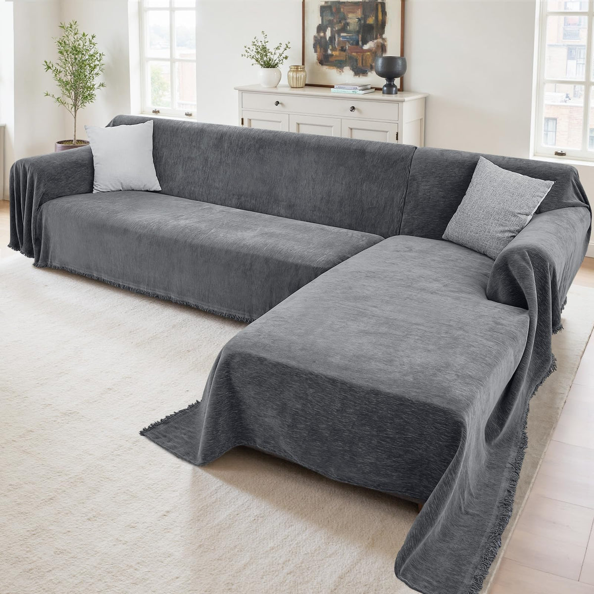 2 Pieces Sectional Couch Covers L Shaped Cover XL Dark Gray