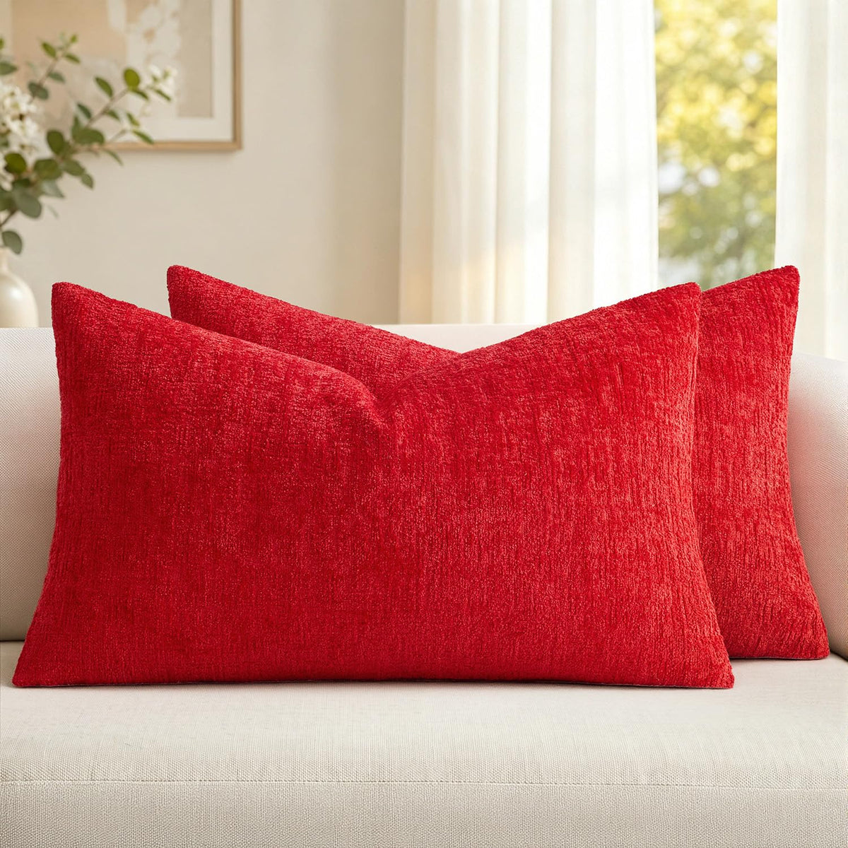 MIULEE Couch Pillow Covers Textured Chenille Home Decor 18x18 Beige