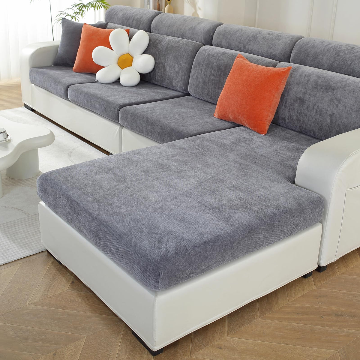 WEYOND Couch Cushion Covers L Shaped Sectional, 3PC Seat Covers, Dark Grey