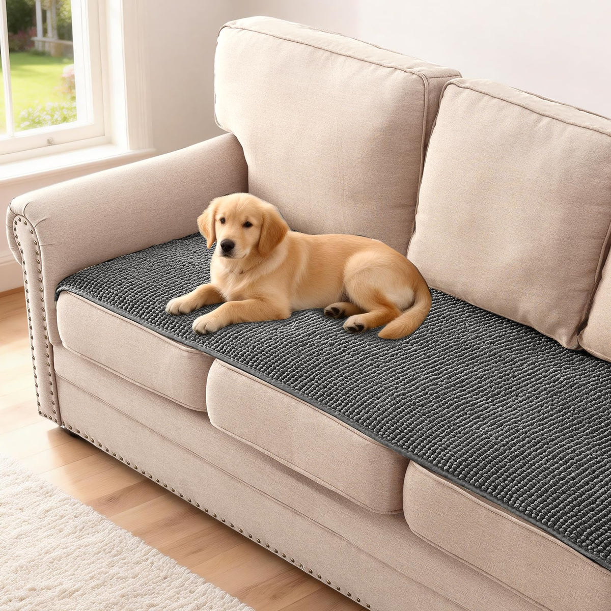 H.VERSAILTEX Plush Chenille Pet Couch Covers for Sofa Thick Soft Sofa Cover for 3 Cushion Couch Anti Slip Couch Cover Furniture Protector for Dog, Pet, Cat (35" x 74", Grey)