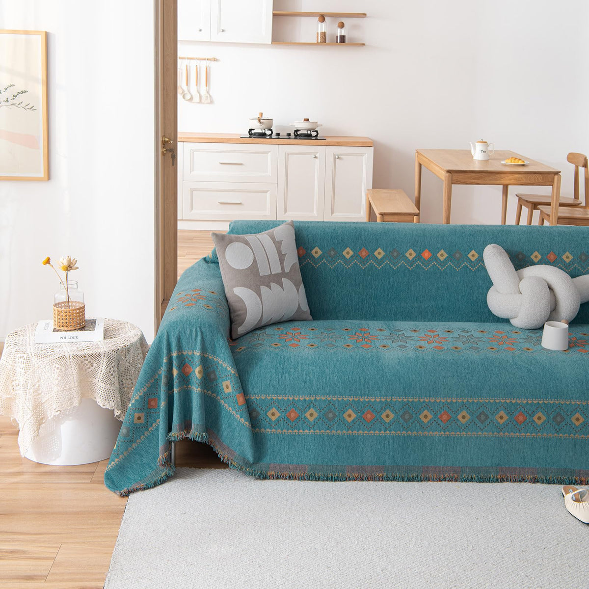 VClife Bohemian Sofa Covers Chenille Couch Cover for Sectional Couch, Soft Non Slip Couch Covers for 2 Cushion Sofa Breathable Sofa Furniture Protector Slip Cover for Couch, Pumpkin, 71"X118"