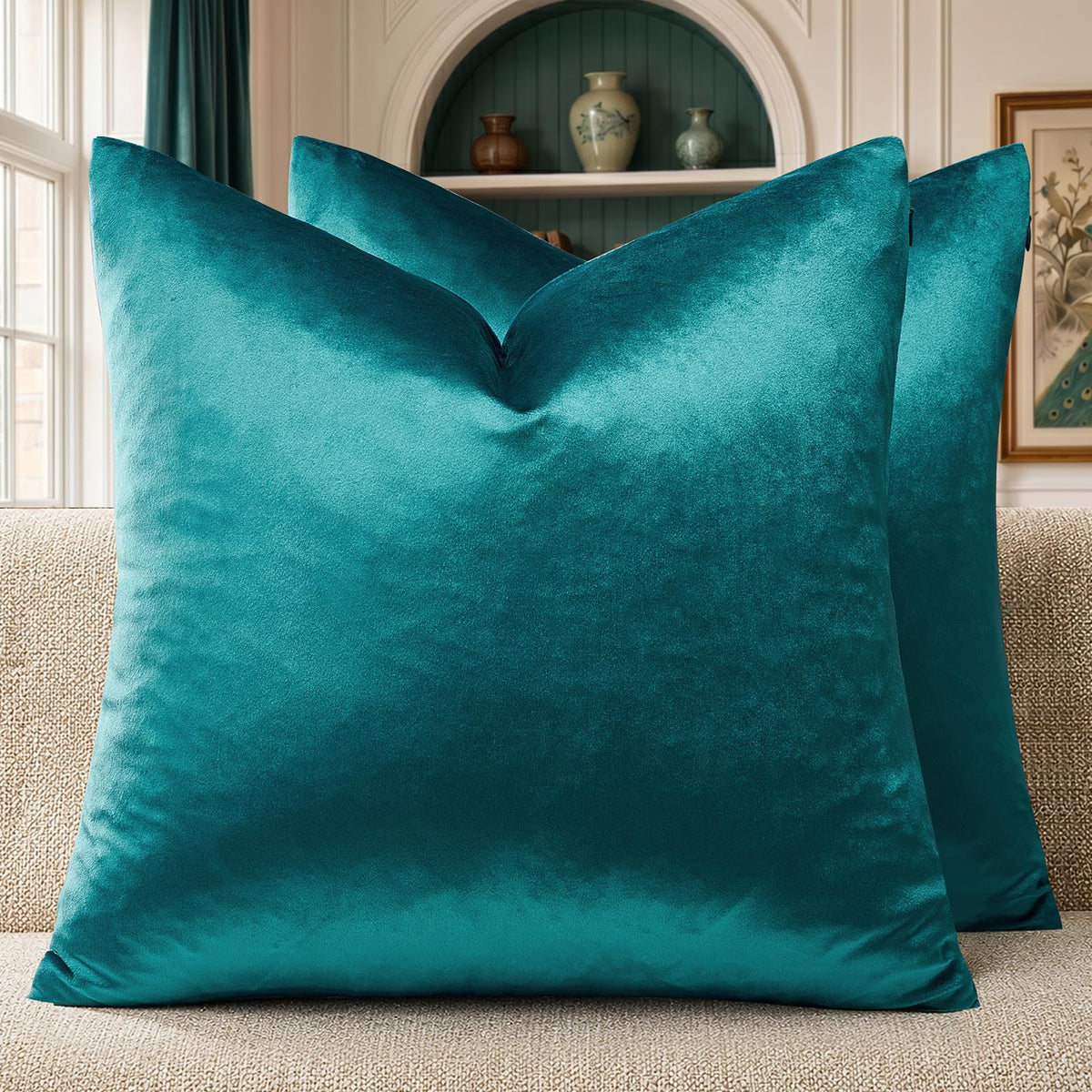 GIGIZAZA Gold Velvet Pillow Covers 18x18 Decorative Pillows Pack of 2