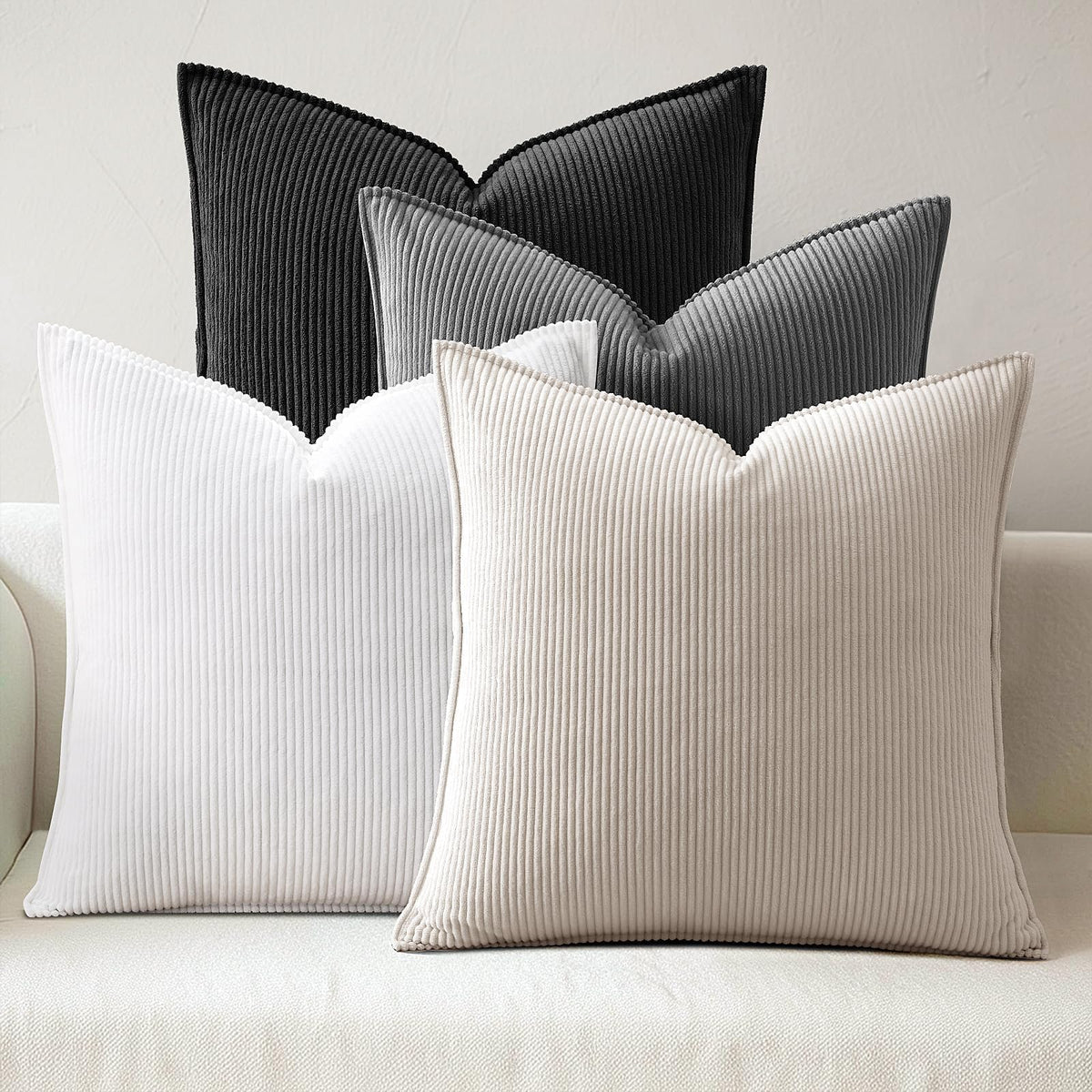 Pack of 4 Throw Pillow Covers Corduroy 18x18 Inch,Maillard Tones