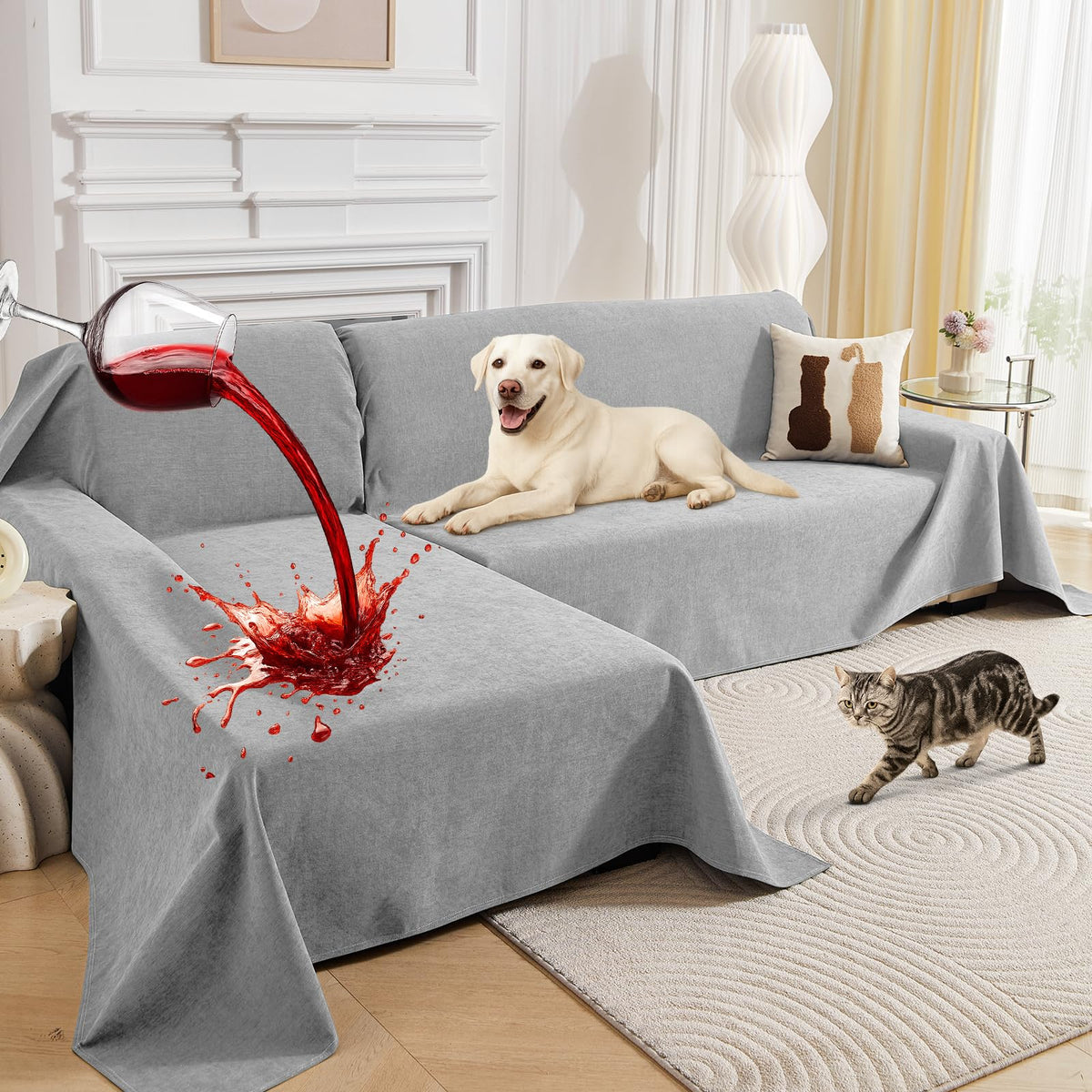 100% Waterproof Sectional Couch Covers, 2 Pieces L Shaped Sofa Cover, XX-L