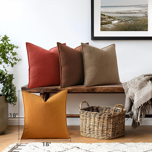 Pack of 4 Throw Pillow Covers Corduroy 18x18 Inch,Maillard Tones