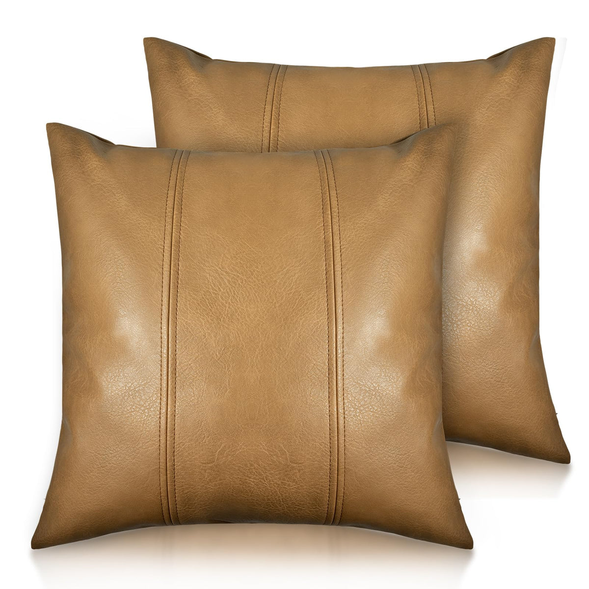 Faux Leather Throw Pillow Cover 18X18 Inch Set of 2 Brown Outdoor Modern Farmhouse Solid Decorative Pillow Covers for Room Couch Living Bedroom Bed Sofa