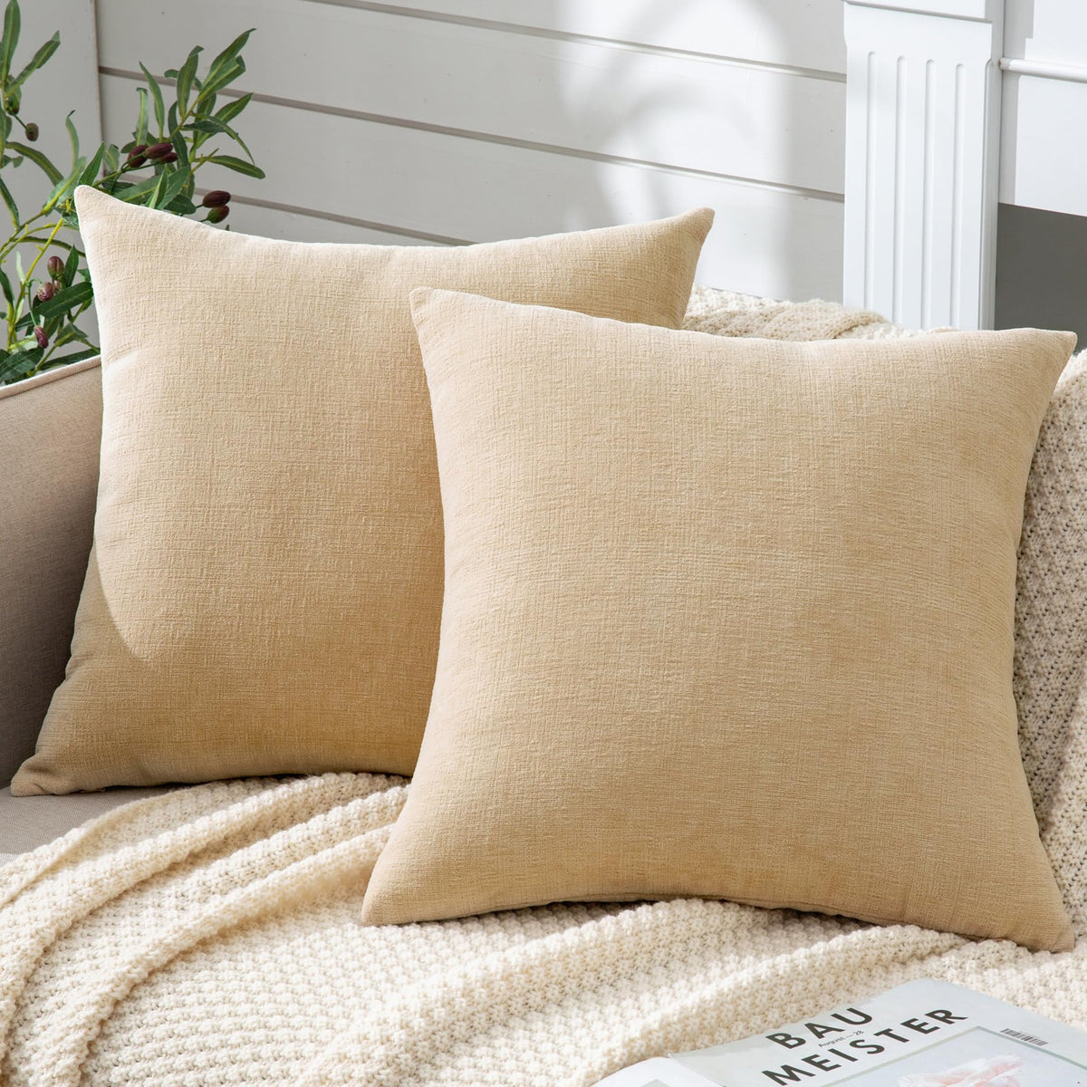 GAWAMAY Lumbar Support Pillow Decorative Rectangle Throw Pillow Covers 12"x20" Inch Set of 2, Soft Chenille Fall Pillowcase for Living Room Bedroom Sofa Couch Cushion Cover Grey 30x50cm (No Insert)