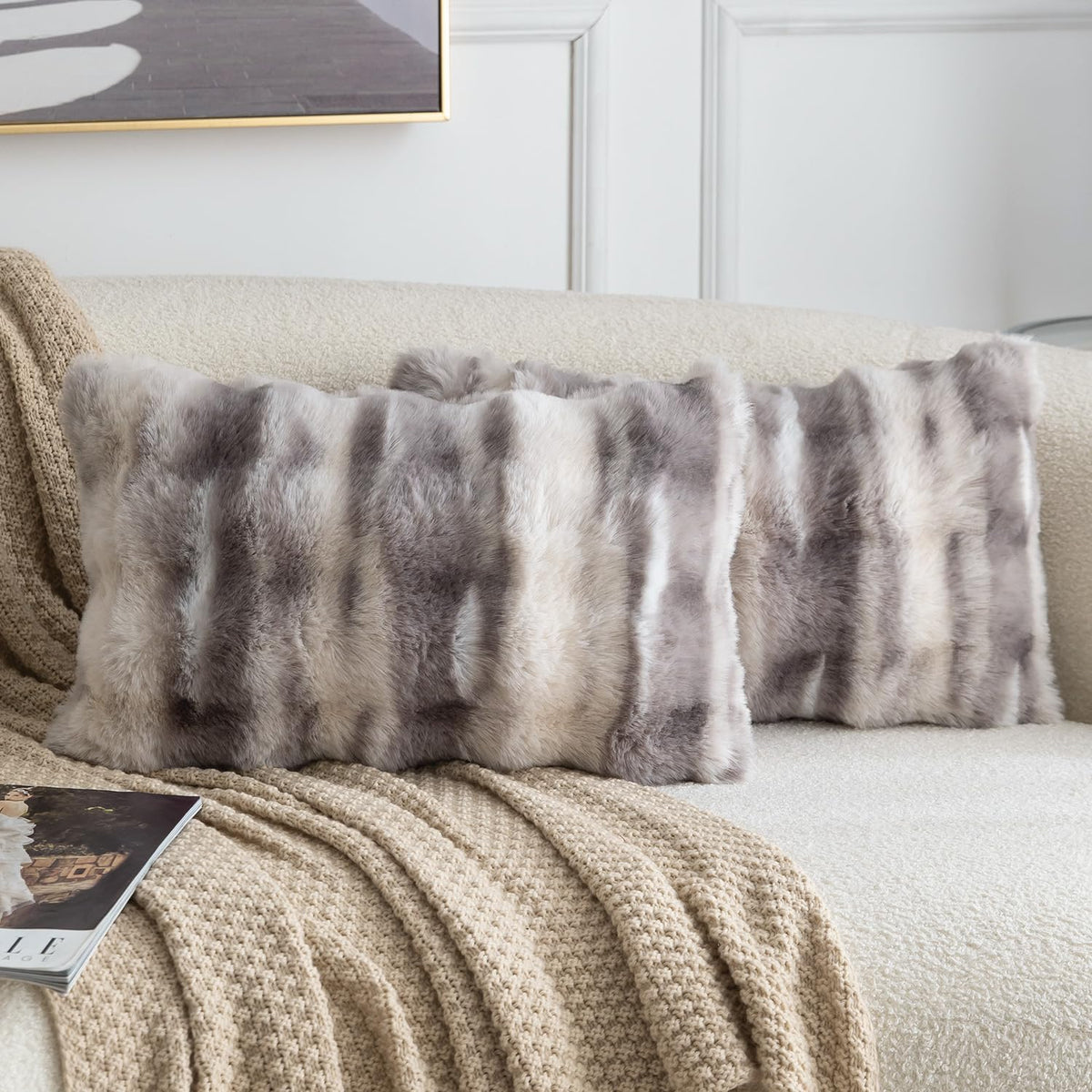 MADIZZ Pack of 2 Thick Plush Faux Wool Throw Pillow Covers Soft Boho Throw Pillows Luxurious Cushion Covers for Couch Sofa Bedroom Living Room Home Decor 18x18 Inch Cream