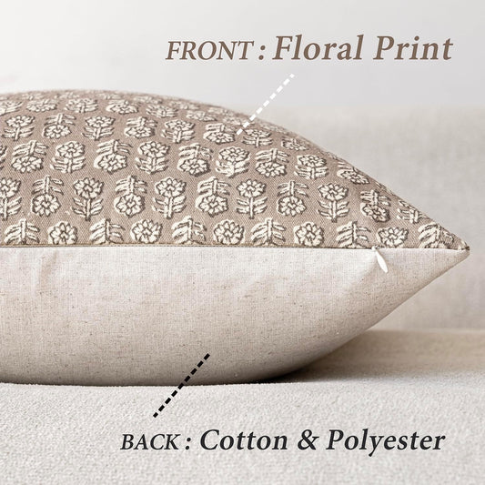 Foindtower Decorative Floral Print Throw Pillow Covers 18×18 Inch,Tan Taupe