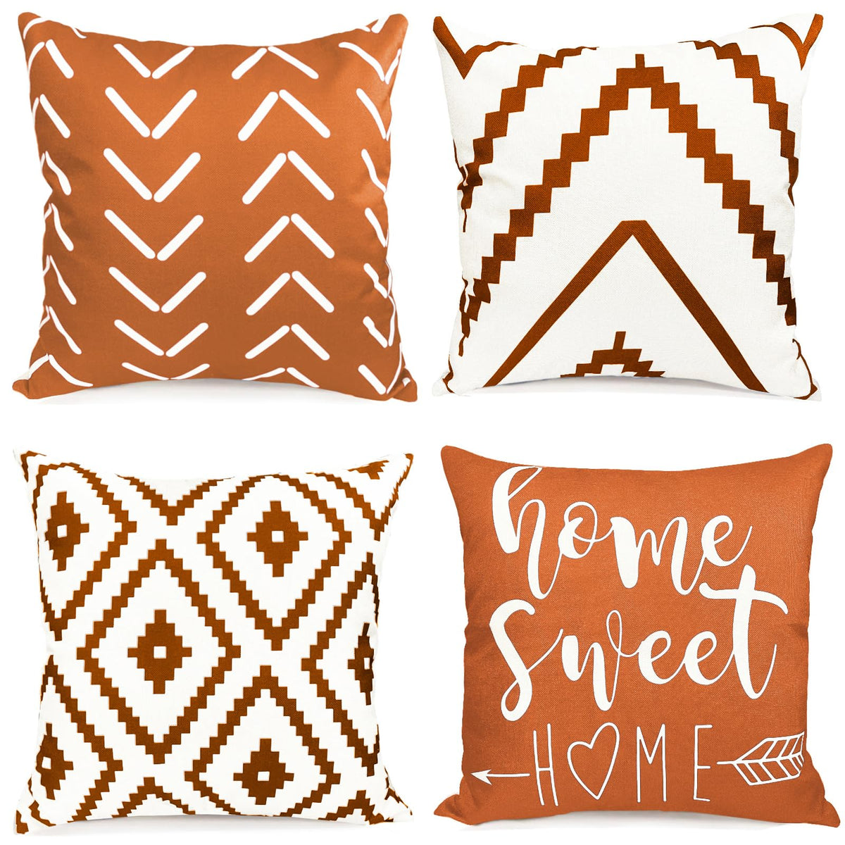 Decorative Boho Farmhouse Throw Pillow Covers 18x18 inch Set of 4