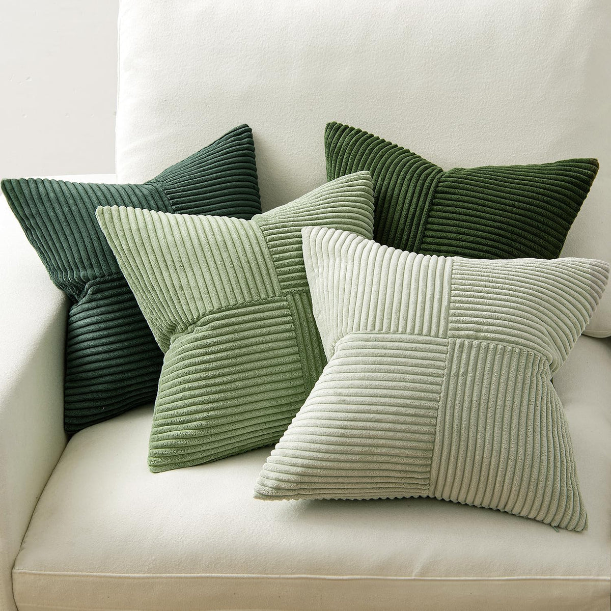 MIULEE Spring Green Decorative Throw Pillow Covers 18x18 Inch Set of 4 Boho Farmhouse Cushion Covers Mordern Nordic Pillow Cases Soft Corduroy Gradient Home Decor for Couch Sofa Living Room Bed