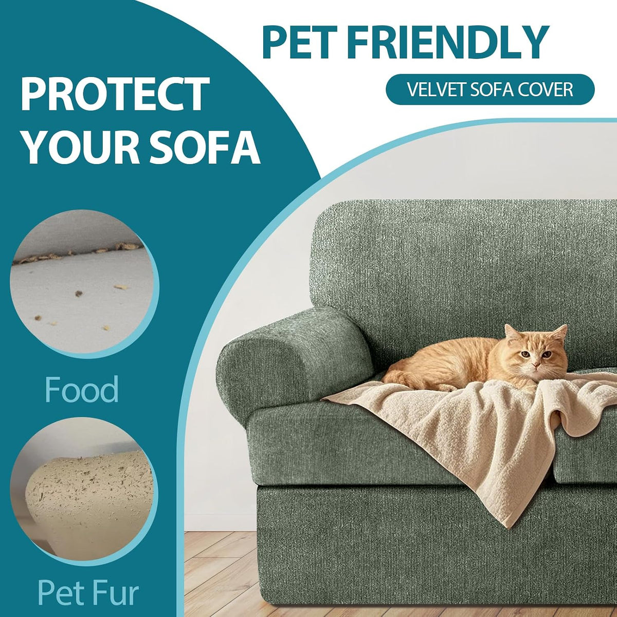 4 Piece T Cushion Sofa Slipcovers Stretch Couch Cover Furniture Covers with 3 Individual T Cushion Covers, Machine Washable for Living Room (Green, 3 Cushions)