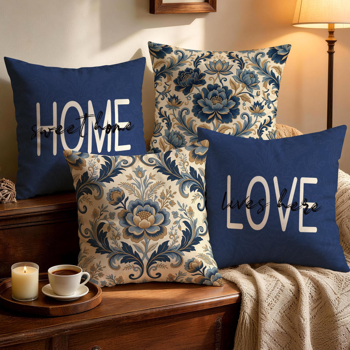 OBSEDE Rustic Neutral Boho Floral Throw Pillow Covers 18x18 Inch Set of 4