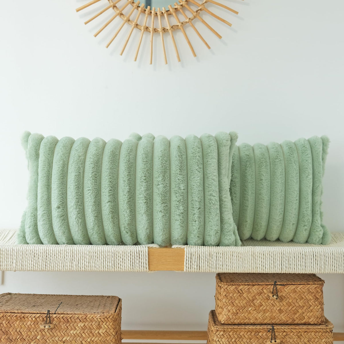 JOJUSIS Faux Fur Plush Throw Pillow Covers, Beige, 18 x 18-Inch