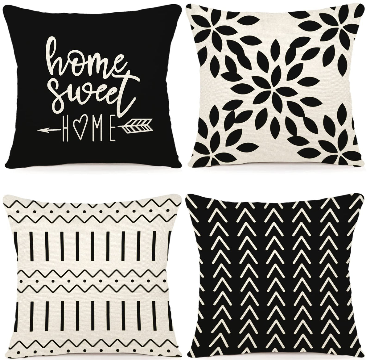 YCOLL Pillow Covers 18x18 Set of 4，Modern Sofa Throw Pillow Cover, Decorative Home Outdoor Linen Fabric Geometric Pillow Case for Couch Bed Car，Gray