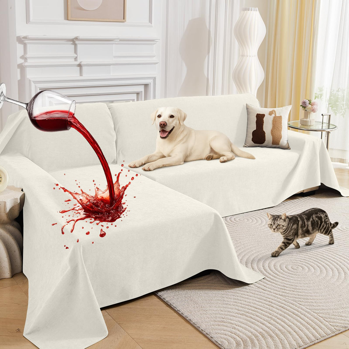 100% Waterproof Sectional Couch Covers, 2 Pieces L Shaped Sofa Cover, XX-L