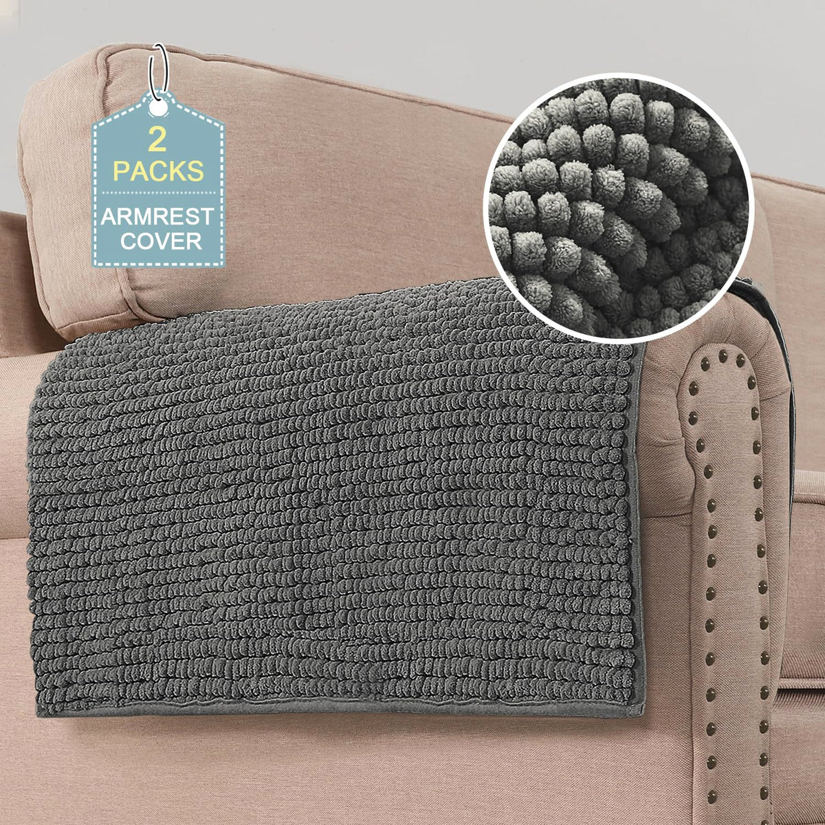 H.VERSAILTEX Plush Chenille Pet Couch Covers for Sofa Thick Soft Sofa Cover for 3 Cushion Couch Anti Slip Couch Cover Furniture Protector for Dog, Pet, Cat (35" x 74", Grey)