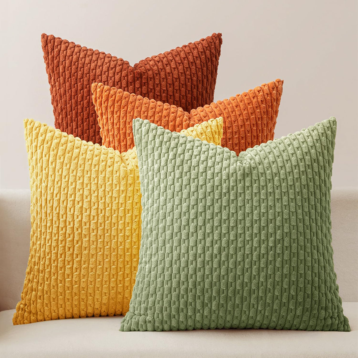 MIULEE Neutral Harmony Decorative Throw Pillow Covers for Couch Bed Living Room 18x18 Inch Set of 4 Modern Cushion Covers Soft Corduroy Pillowcases Western Home Decor Gradient Series