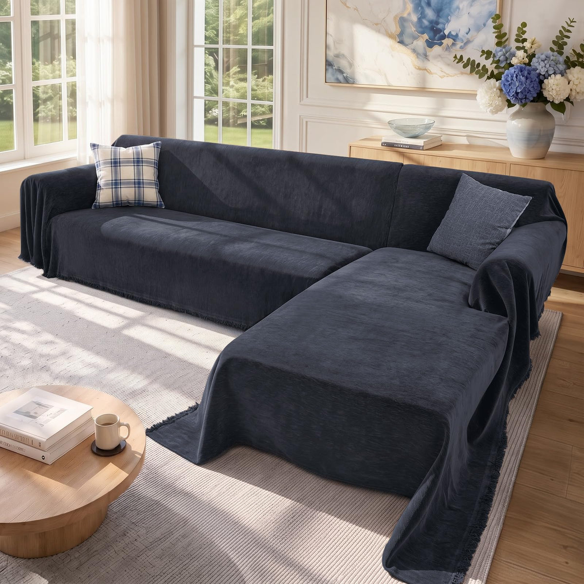 2 Pieces Sectional Couch Covers L Shaped Cover XL Dark Gray