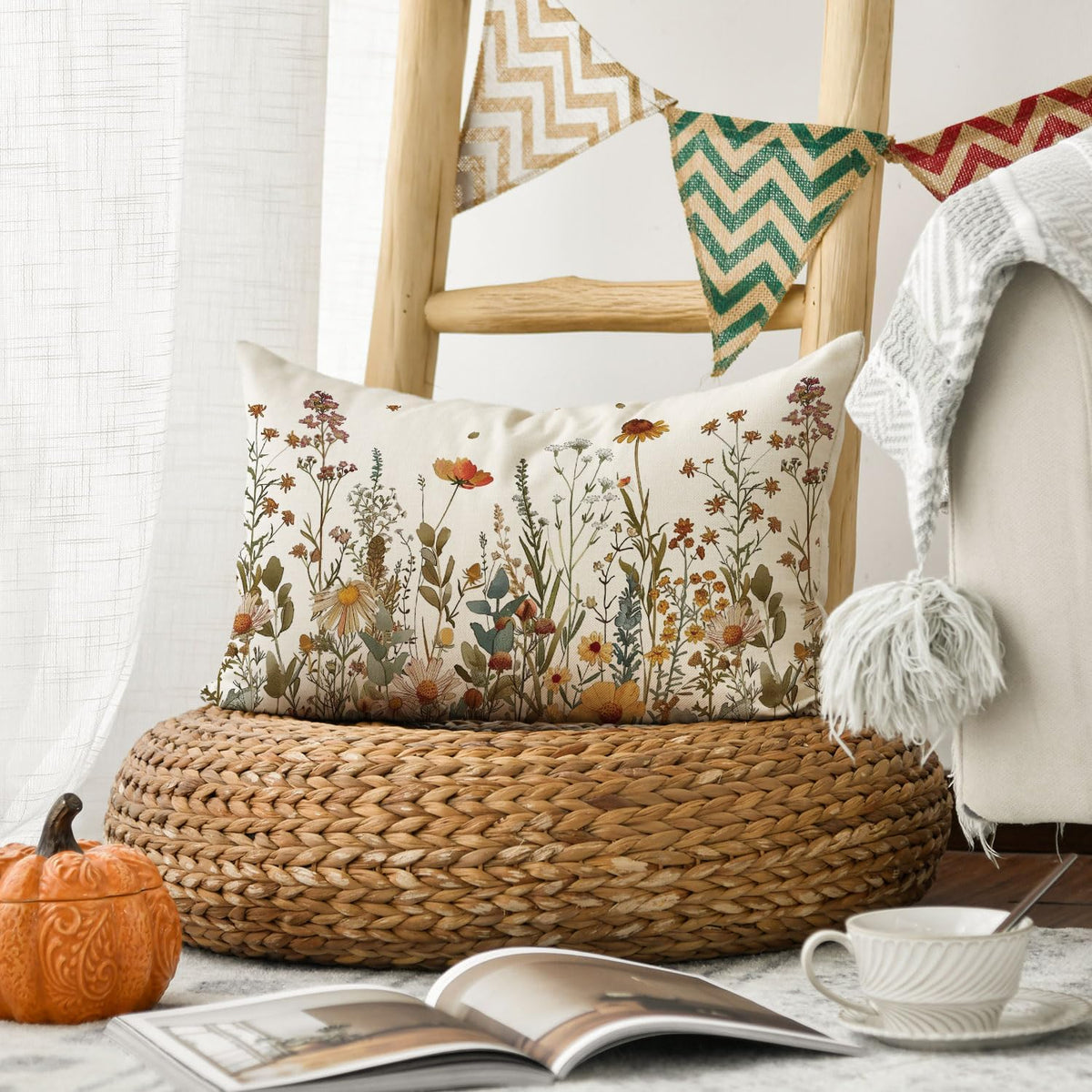 AVOIN colorlife Fall Flowers Throw Pillow Cover 12x20 Inch