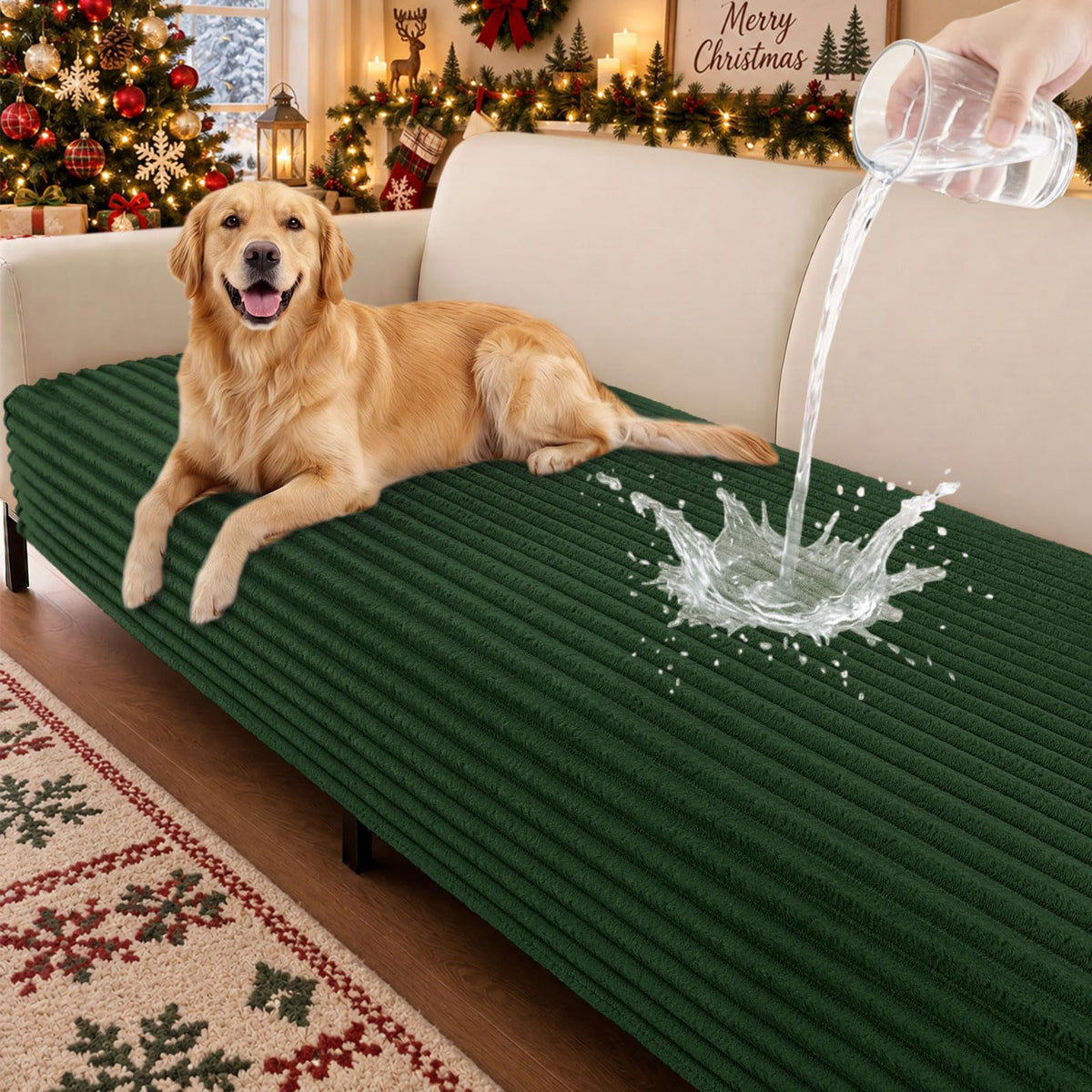 Smiry Waterproof Couch Cover for Dogs, Washable Non Slip Plush Protector