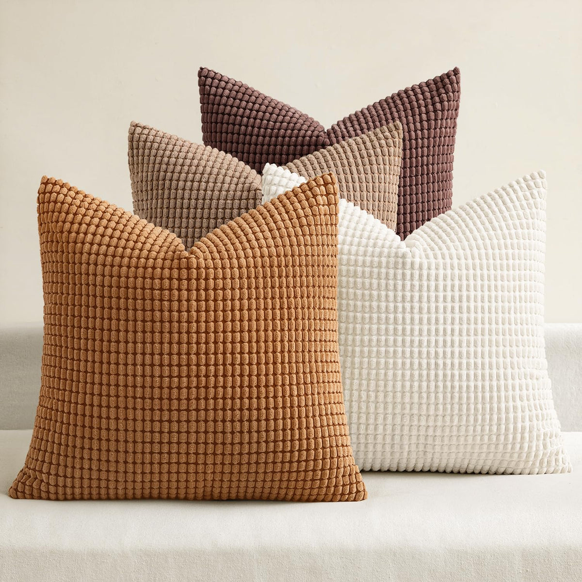 MIULEE Farmhouse Decorative Pillow Covers 18x18 Inch Set of 4 Brown Green