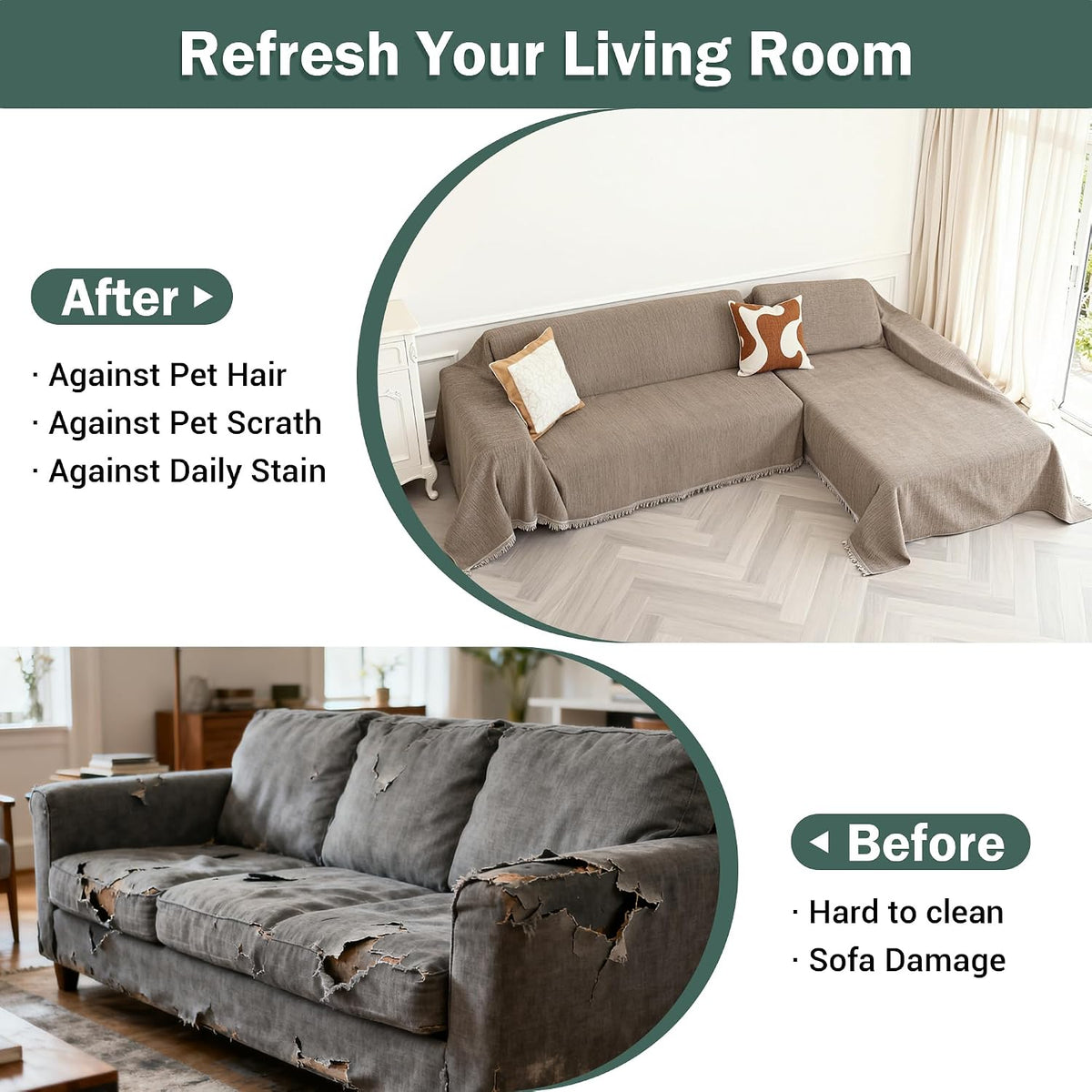 MEETSKY Couch Cover for Sofa Covers Washable, 2 Pieces Chenille Sectional Pet Couch Covers for 2 Cushion L Shape, Multi-Use Sofa Slipcover for Dogs (X-Large, 71"x118"+71"x118", Sand)