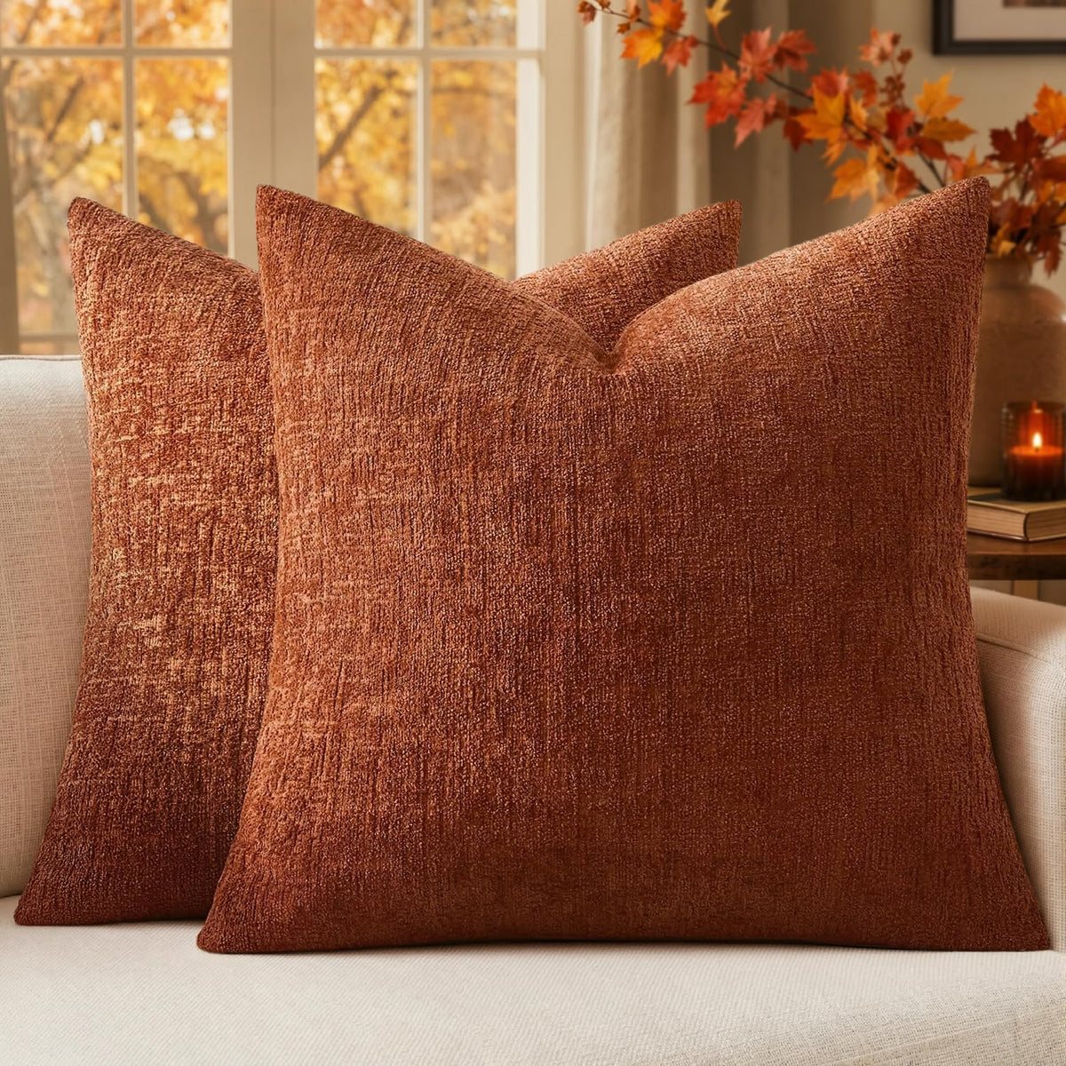 MIULEE Couch Pillow Covers Textured Chenille Home Decor 18x18 Beige